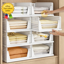 5 Pack Stackable Plastic Storage Closet Organizers and Storage Bins Drawer Shelf