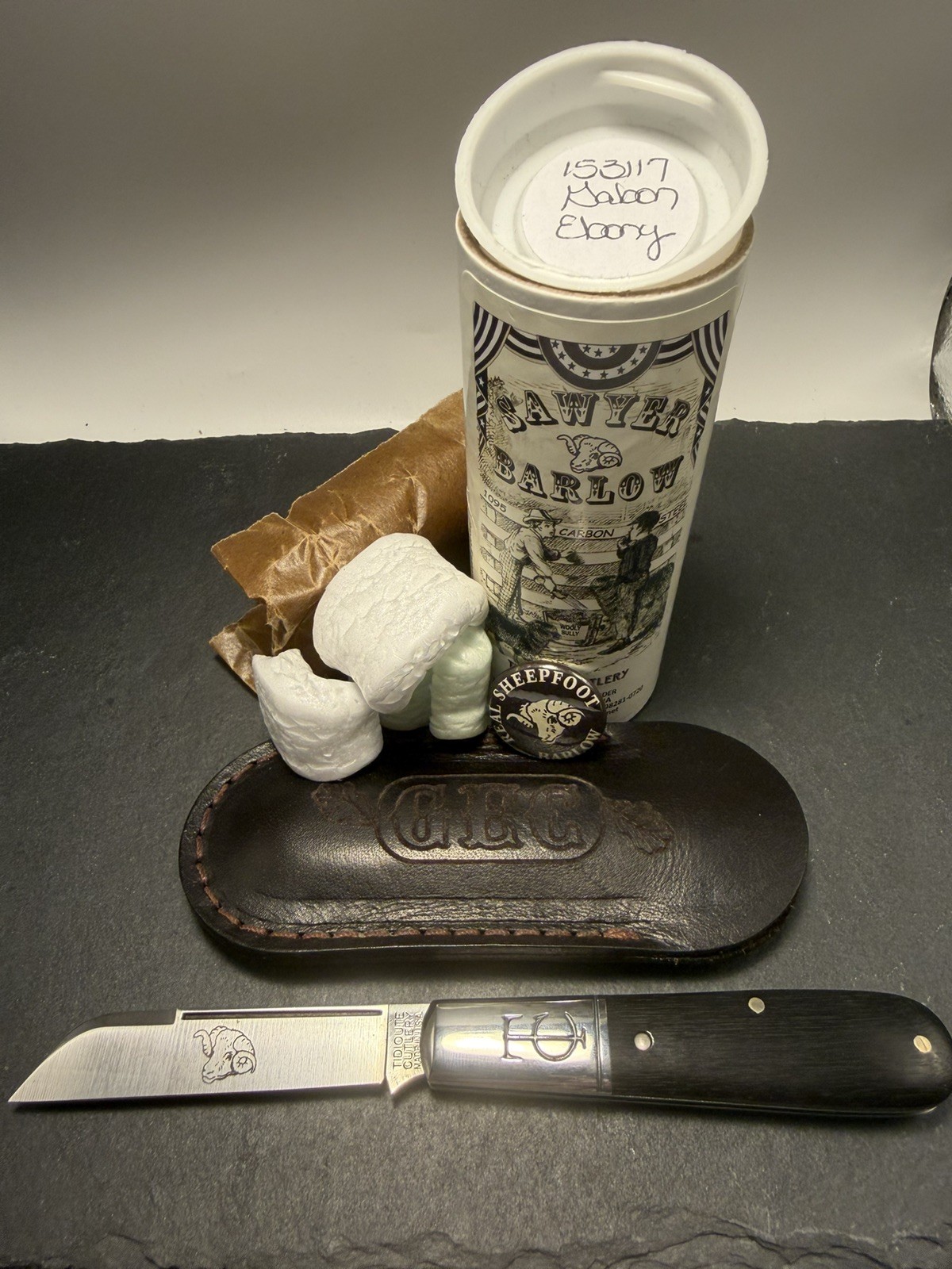 GEC Great Eastern Cutlery 153117 Campagna SFO Gabon Ebony Sheepfoot Barlow MIT