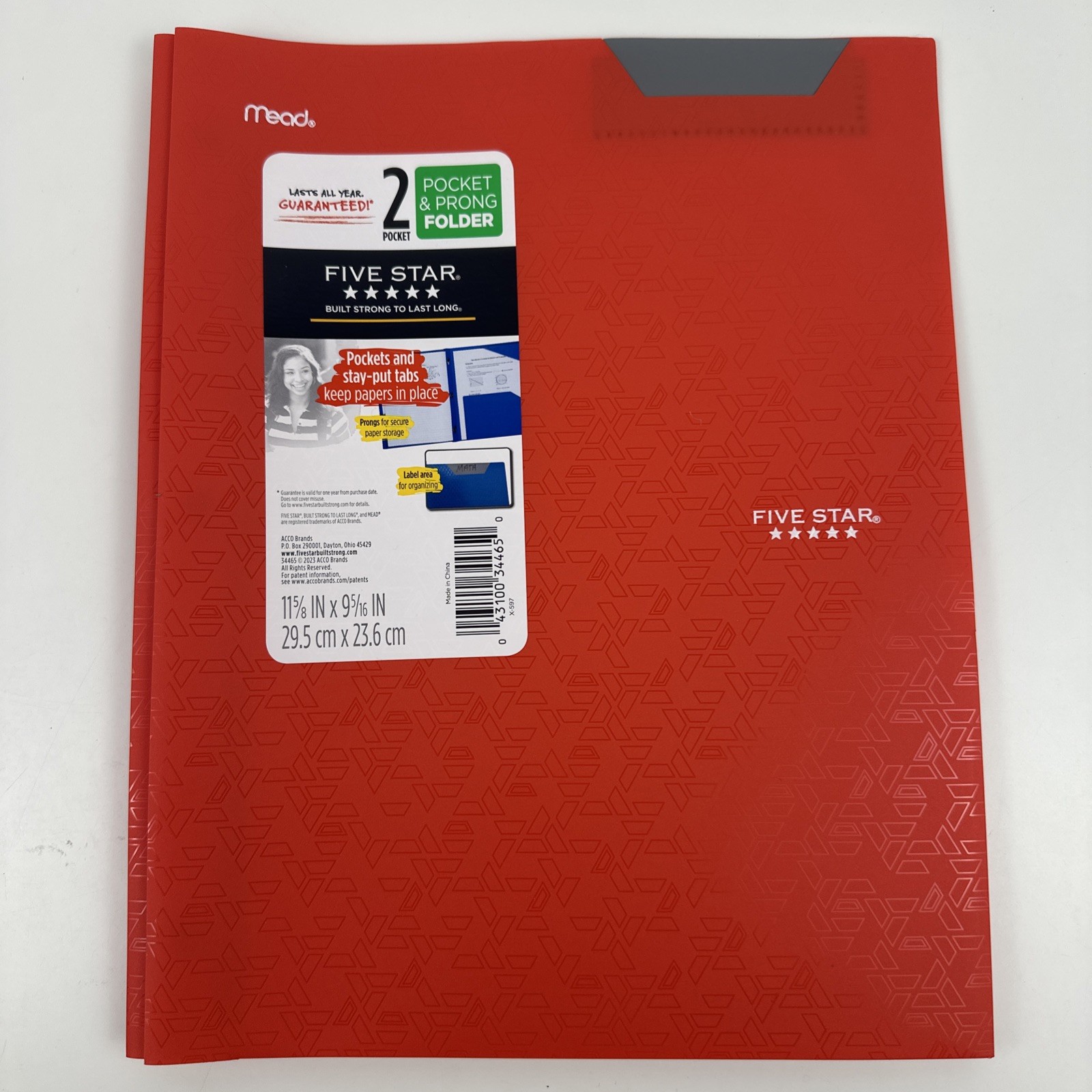 Mead Five Star 2 Pocket 3 Prong Plastic Folder QTY 6 Vibrant Red Portfolio