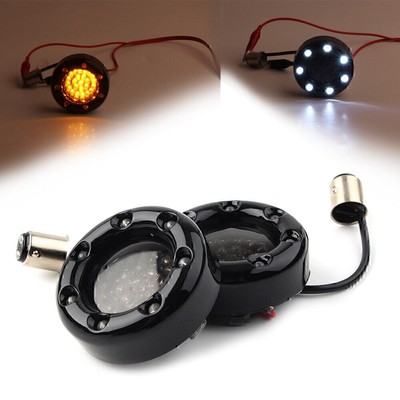 1 Pair LED Black Fire Ring Turn Signals Lights fits for Harley Softail Dyna