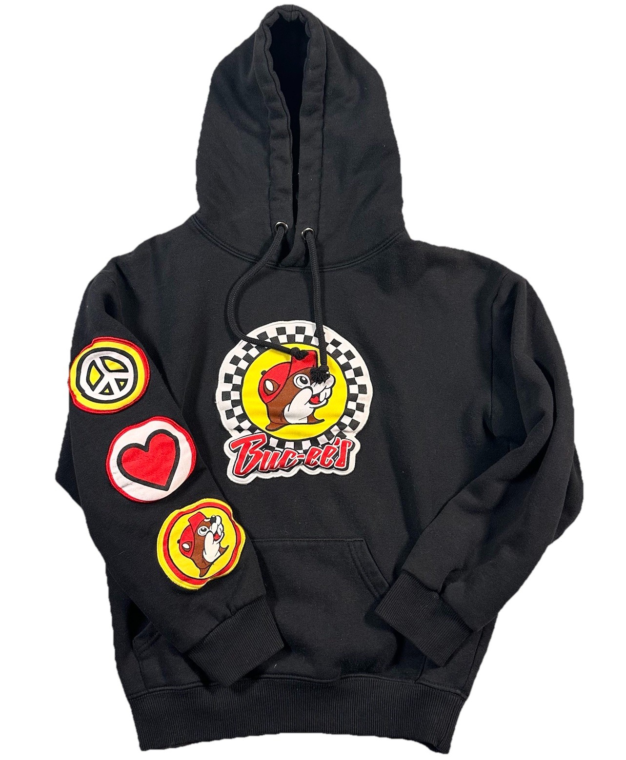 Buc-cee's Hoodie Youth Large Black Beaver Peace Sign Love Gas Station Pullover