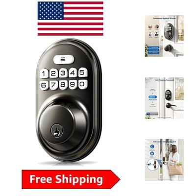 Matte Black Smart Deadbolt - Keyless Entry with Battery Indicator & Silent Mode