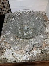 Vintage Anchor Hocking Arlington 13 Piece Punch Bowl Set Bowl Cups