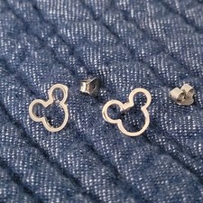 Disney Mickey Mouse Outline Sterling Silver Stud Earrings Mothers Day
