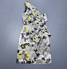 Max & Cleo Women's Size 2 Gray One Shoulder Floral Sheath Cocktail Dress Ruched