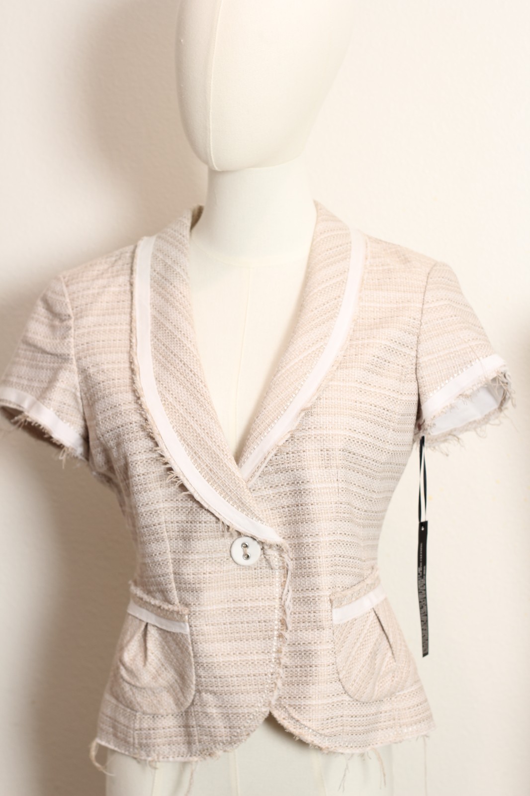NWT White House Black Market Blazer Women Size 6 Tweed texture blend frayed