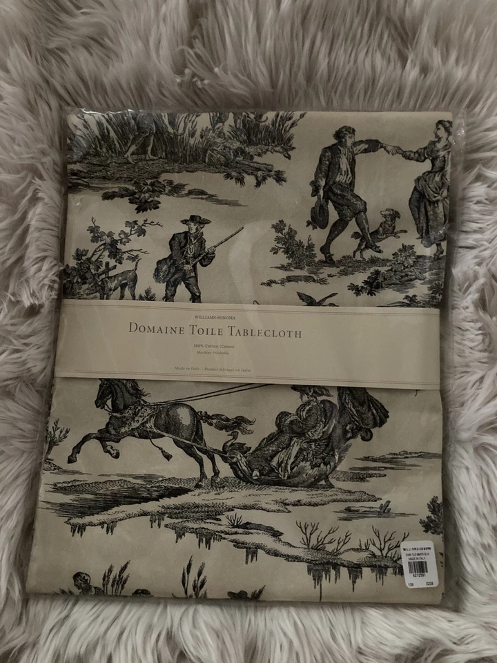 Williams Sonoma Domaine Toilettentischdecke 68” x 70” Creme & Schwarz Neu mit Etikett Schlittenfahrt