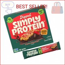 Simply Protein - Chocoberry Dipped Bars, 10 Count - Plant Based Protein Snack Ba