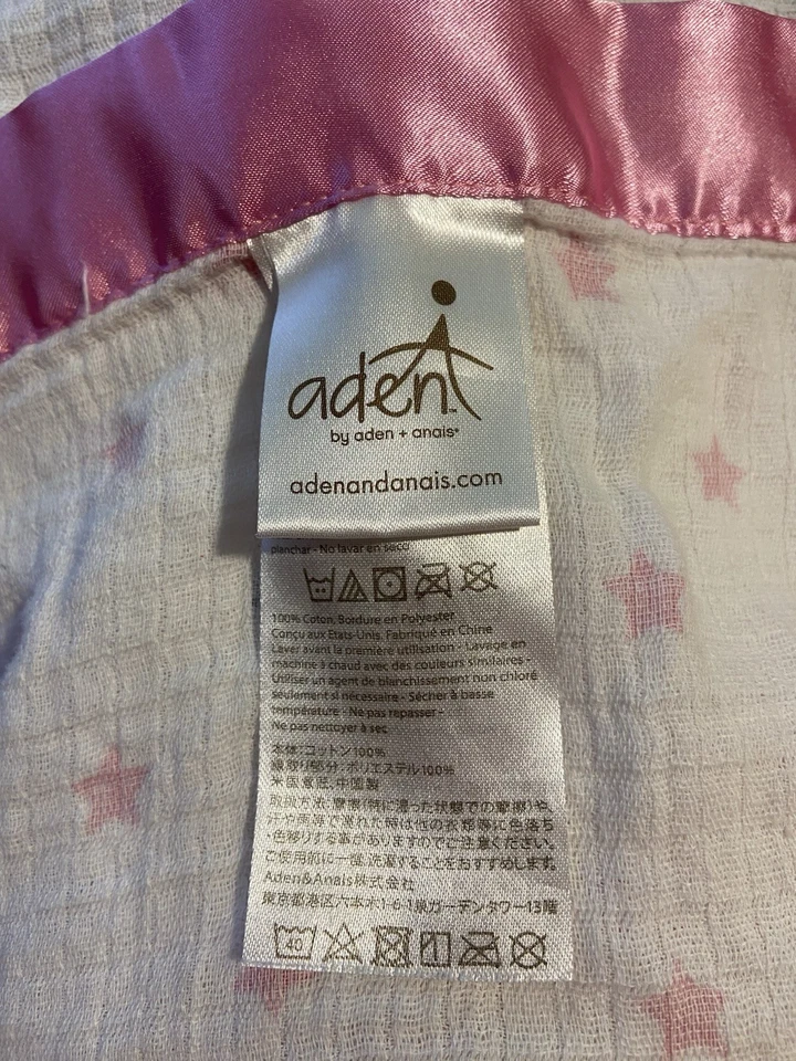 Aden + Anais Oh My Starts Pink Tan Gray Issie Baby Blanket Satin Edge Trim - Image 2 of 2