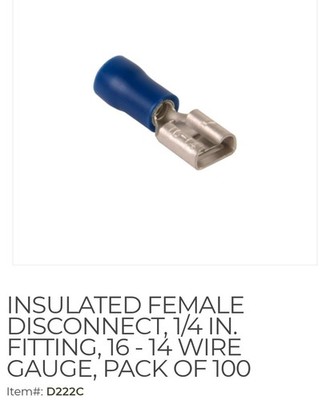 150+ Packs 16-14 Gauge Female Quick Disconnect Blue Vinyl Crimp Terminals .250''