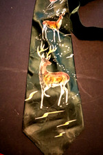 VINTAGE 1940s 50s NECKTIE SWING, ATOMIC, ROCKABILLY WIDE SILK RAYON HAND PAINTED