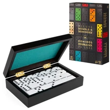 Double 6 Dominoes Classic Game Set With Wood Case For Family Game Night