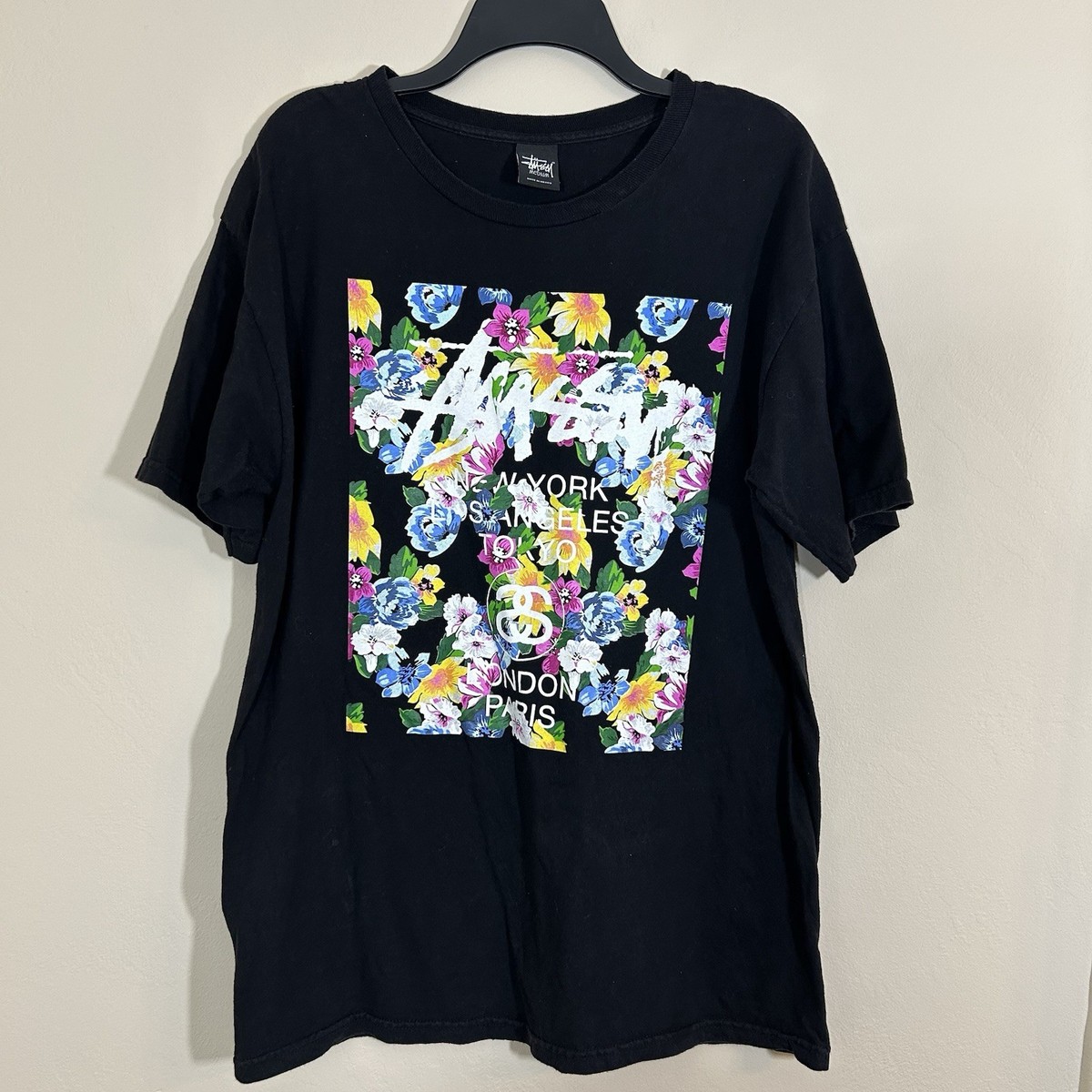 Stussy Floral World Tour NY LA Tokyo London Paris Graphic T Shirt