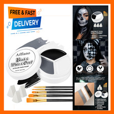 Black White Grey Face Body Paint Kit with 3 Sponges and 5 Brushes Oil Based Full