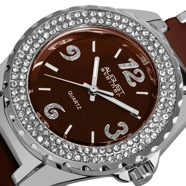 Reloj para mujer August Steiner AS8036BR bisel de cristal eslabón de cerámica marrón plateado Foto 3 de 4