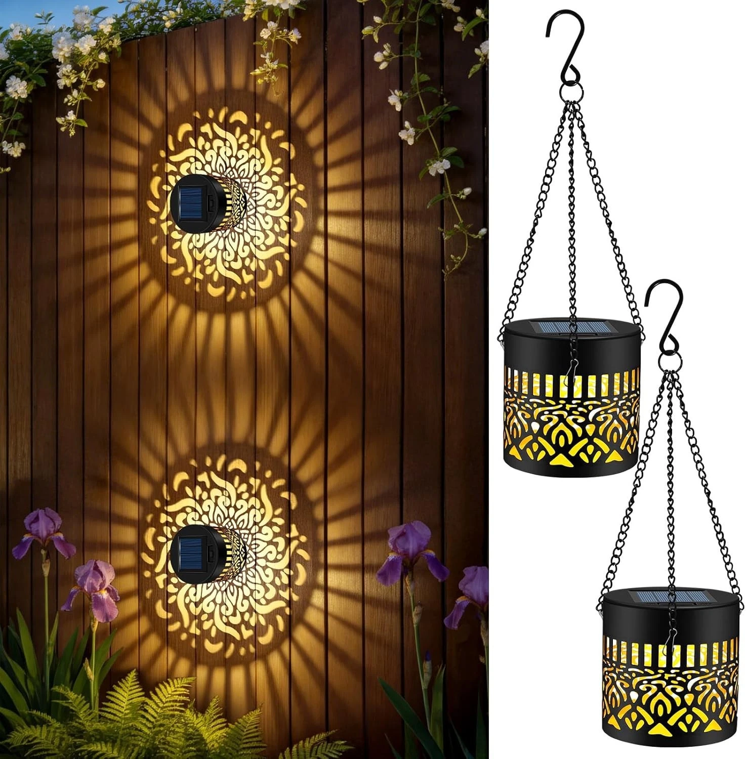 2 Pack Decorative Solar Mandala Lights, Solar Fence Lights Outdoor, Hanging LED