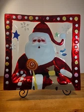 LS Arts Christmas Platter Glass Holiday Santa Decorative Serving  Tray