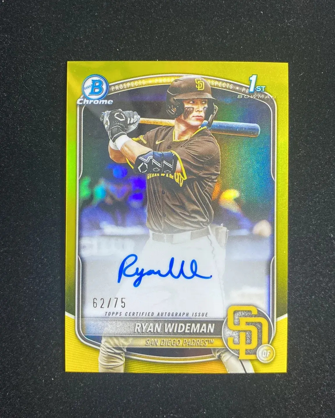 2025 Topps Bowman Draft Chrome Prospects Yellow Ryan Wideman 1st Auto 62/75 QI95
