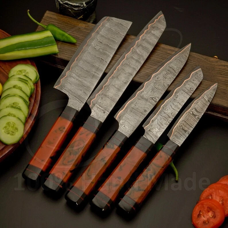 Damascus Kitchen Knife Set 5PCS Chef Santoku Utility Paring Knives Ultra Sharp
Opens in a new window