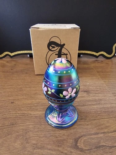 Vintage Ltd Ed Fenton Carnival Glass Hand Painted Decorative Pedestal Egg