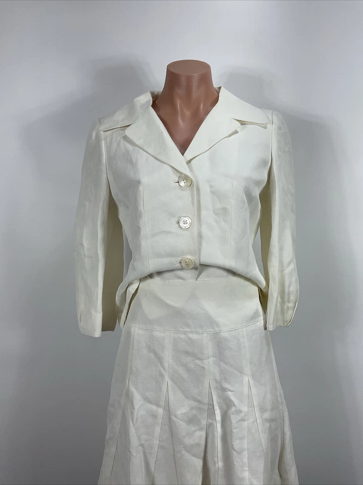 Ann Taylor Marfil Mezcla de Lino 2 Piezas Falda Chaqueta Traje Talla 2 Falda Tulipán NUEVA NUEVA CON ETIQUETAS Foto 3 de 4