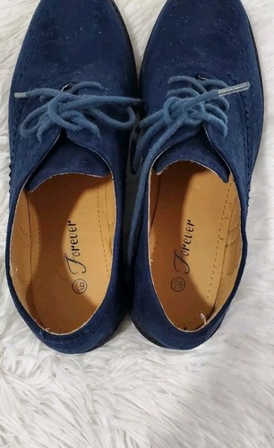 Forever Oxford-15 Suede Navy Blue Oxford Shoes Women's Size 7M Lace Up - Picture 13 of 15