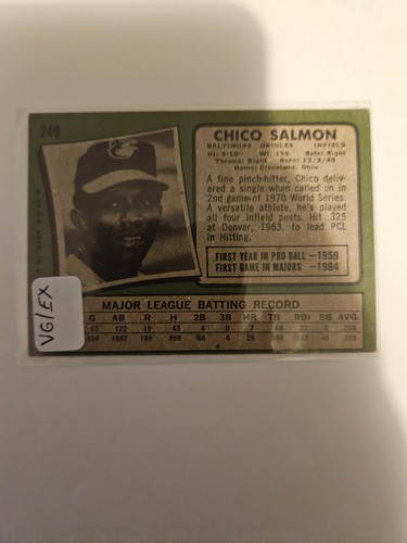 1971 TOPPS CHICO SALMON #249 VG/EX - Foto 2 di 2