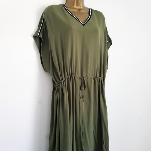 NUEVO Vestido de Té Midi Ann Harvey Talla Grande 14-28 Verde Caqui Dobladillo Crepe Chifón - Imagen 2 de 5