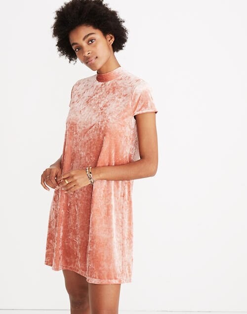 pink crushed velvet dress Simona Maghen Women's Crushed Velvet Bell Sleeve V-Neck Dress Pink 12 / Blush Pink