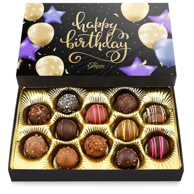 Happy Birthday Chocolates - 12 Assorted Milk & Dark Chocolate Truffles - Gour...