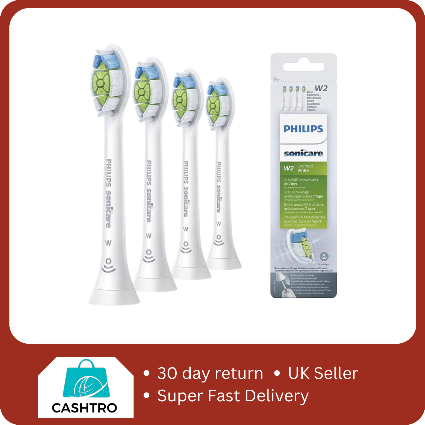 Philips Sonicare W2 Optimal White Replacement Brush Heads – 4 Pack (HX6064)