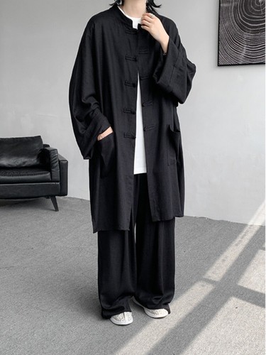 Hombres Abrigo Largo de Verano Hanfu Vestido Taoísta Bata Lino Ropa Traje Suelto Prendas para el torso + Pantalones - Imagen 6 de 18