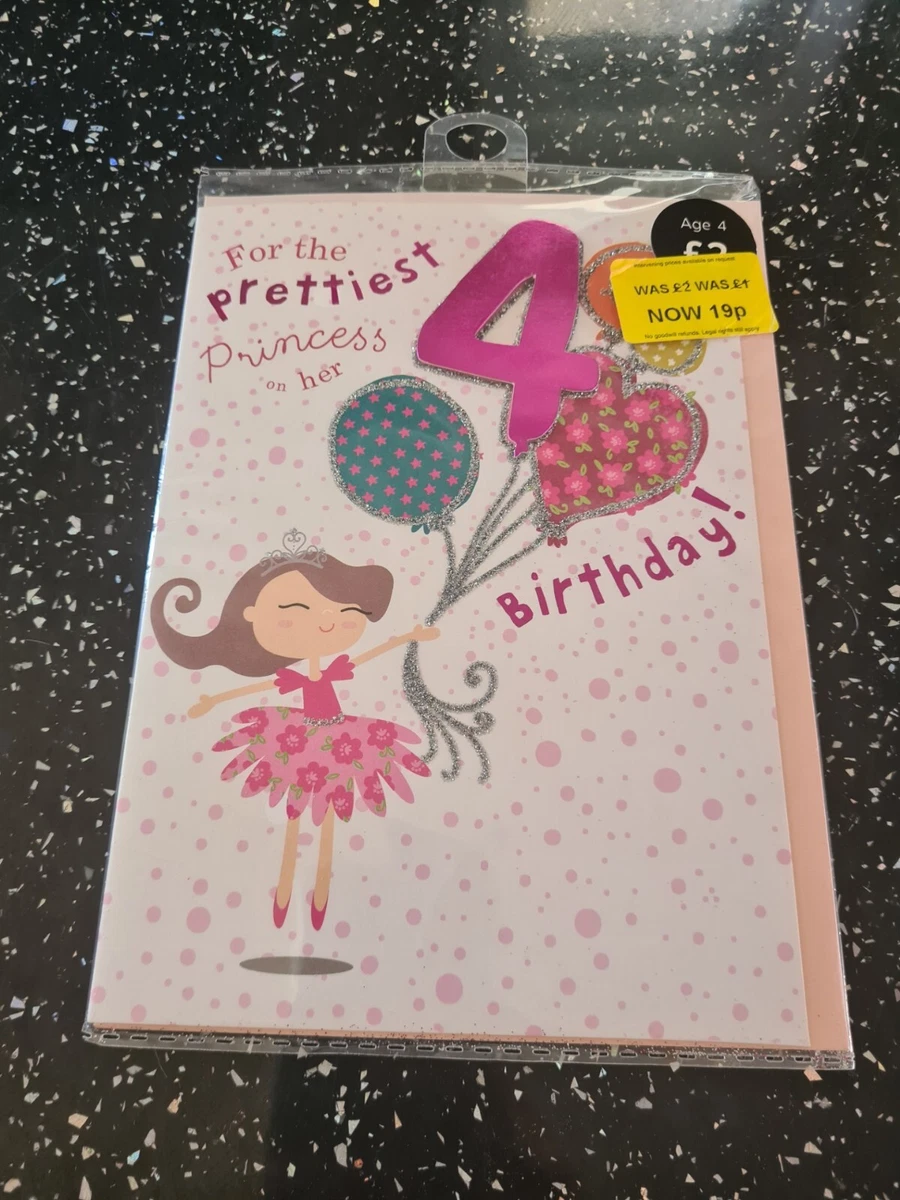 NEW M S Happy 4th Birthday Age 4 female Girl Greeting Card Princess themed