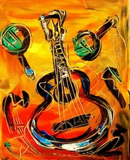 FLAMENCO GUITAR impasto wall decor   painting  CONTEMPORARY   artisGRGTH
