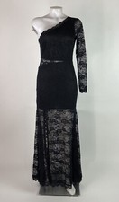 Miusol Medium Black Lace Maxi Dress One Shoulder Sheer Lace Witchy Whimsigoth