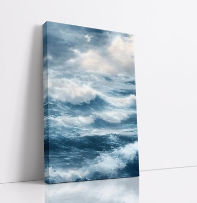 Ozeanwellen modern blau Küste maritim Meereslandschaft Wandbild Leinwanddruck