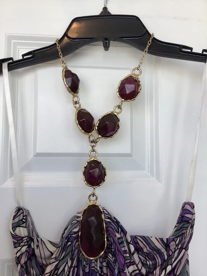 Blusa Top SKY Púrpura Halter Seda Joyas Sin Mangas Talla Mediana Foto 4 de 4