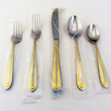 PYRAMID GOLD by Splendide/David Shaw 5 Piece Setting NEW NEVER USED Korea 18/8