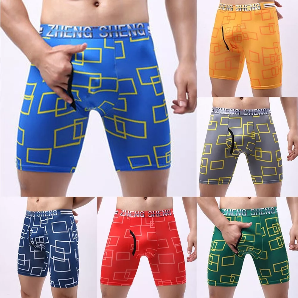 Men Ice Silk Boxer Trunk Sport Shorts Underwear Briefs Long Leg Print  Underpants