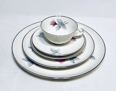 クニエダヤスエ　chinee花柄 陶器製 レンゲ 5個セット Syracuse China, Bridal Rose, a Five Piece Place Setting, Vintage