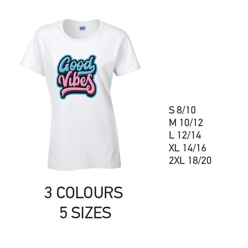 Good Vibes Ladies Cotton T-Shirt 3 colours 5 sizes Available Printed - Picture 6 of 7