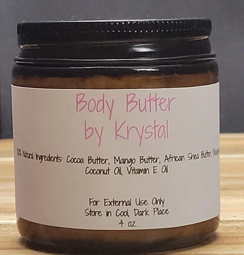Body Butter by Krystal-100% Natural Moisturizer-4oz-Warm Scent-Skin & Body Care
