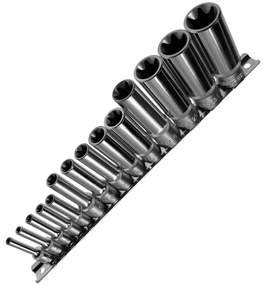 14 x Lange Stecknuss aussen TORX Nüsse E-PROFIL E4-E24 (1/4" 3/8" 1/2" Antrieb)