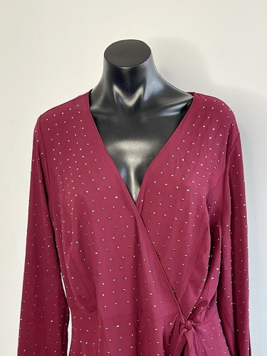 CITY CHIC Maroon Studded Wrap Peplum Top Long Sleeve Size S - Picture 2 of 8