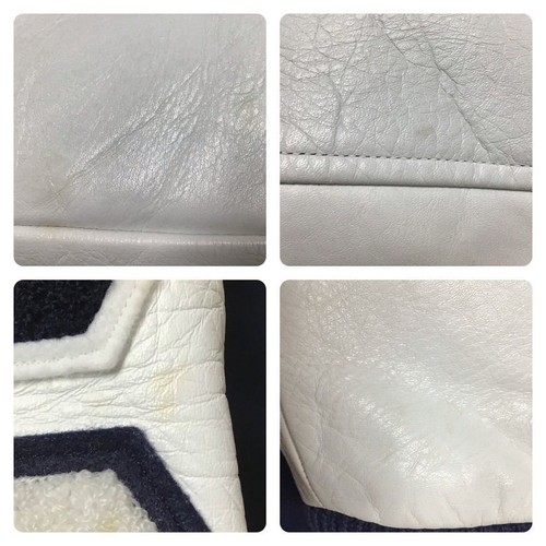 Sleeve Leather BAPE LOGO varsity jacket M size Navy a bathing ape leather 2503TY - Picture 4 of 10