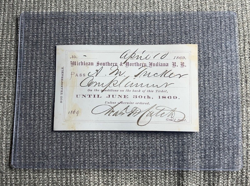 1869 Michigan Southern & Northern Indiana Railroad Annual Pass – Original