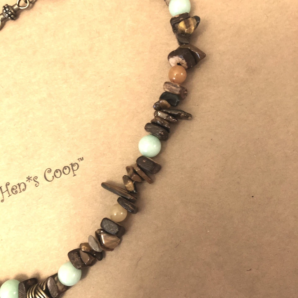 "Collar corazón ágata de fuego con ojo de tigre/aquamarina/cuarcita/madera 17-1/2"" EE. UU. 1762" Foto 4 de 4