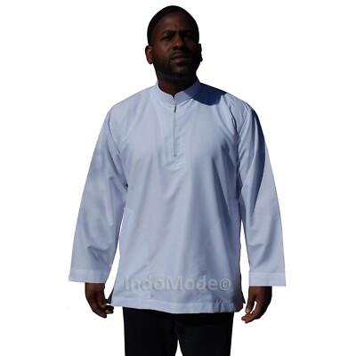 Long Sleeved White Men's Shirt with zipper Muslim Clothing Mumtaz