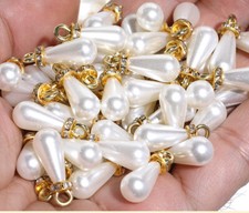 40Pcs Faux Pearl Alloy Bead Charm Acrylic For Earring Pendant Jewellery DIY