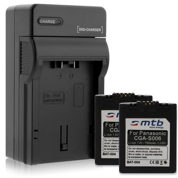 2x Baterìas CGA-S006 + Cargador para Panasonic Lumix DMC-FZ7, FZ8, FZ18, FZ28